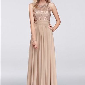Davids Bridal Lace Chiffon Gown w/jeweled Neckline